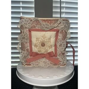 Vintage Handmade "A Stitch N Time" Lace Crochet Handkerchief Holder Cottage Core